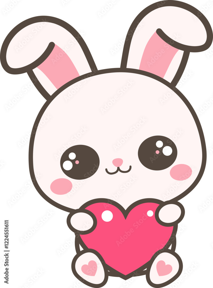 Cute Kawaii Bunny Illustration for Valentine's day. Cute Kawaii Bunny Illustration for Valentine's day.