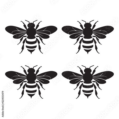 Bee Silhouette Vector Bundle Set, Honey Bee Vector Silhouette , Different Poses Bee Vector Silhouette