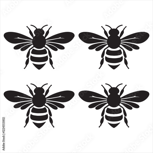 Bee Silhouette Vector Bundle Set, Honey Bee Vector Silhouette , Different Poses Bee Vector Silhouette