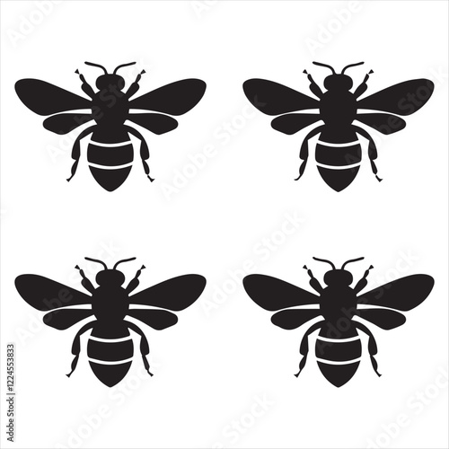Bee Silhouette Vector Bundle Set, Honey Bee Vector Silhouette , Different Poses Bee Vector Silhouette