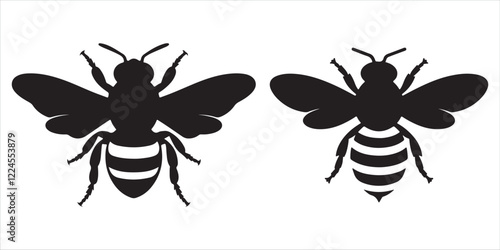 Bee Silhouette Vector Bundle Set, Honey Bee Vector Silhouette , Different Poses Bee Vector Silhouette