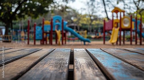 Wallpaper Mural Wooden Bench in Blurred Playground Background Torontodigital.ca