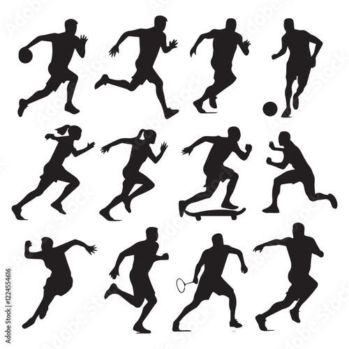 sports silhouette vector illustration. set of sports bundle silhouette. black sports silhouette. different sports set silhouette