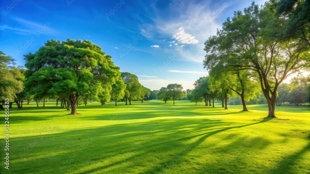 Serene green grass field in public park with few trees and clear blue sky, green grass, scenery, green grass, scenery Serene green grass field in public park with few trees and clear blue sky, green grass, scenery, green grass, scenery