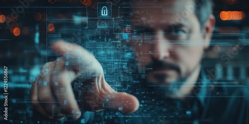 Wallpaper Mural Cyber Protection Data Security Internet Privacy, Internet and technology concept on virtual screen. Man touching on lock icon Torontodigital.ca