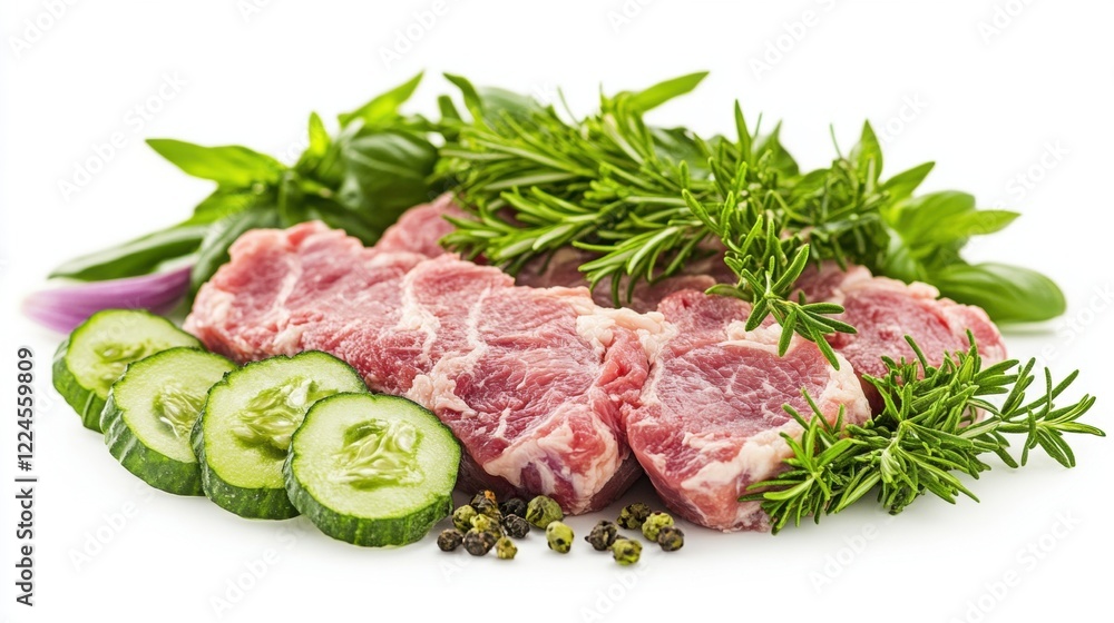 Raw Meat Slices with Herbs and Vegetables Raw Meat Slices with Herbs and Vegetables