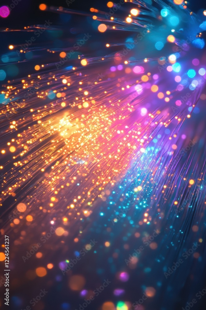 Fotografie Vibrant Abstract Fiber Optic Light Display with Multicolored Bokeh Effect in a D