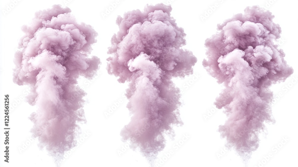 Naklejka premium Three Pink Smoke Explosions Isolated on White