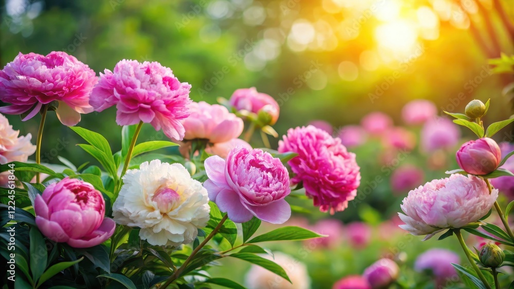 Vibrant peonies surrounded by lush greenery and soft pastel hues in a serene garden setting, peonies, nature Vibrant peonies surrounded by lush greenery and soft pastel hues in a serene garden setting, peonies, nature