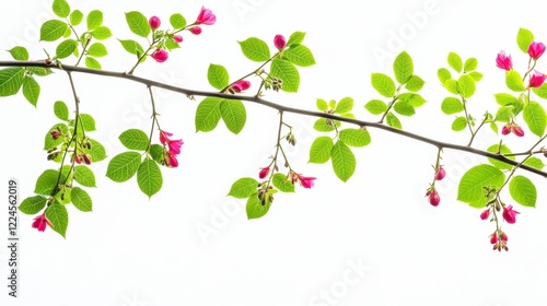 Wallpaper Mural Pink Flowers and Green Leaves on a Branch Torontodigital.ca