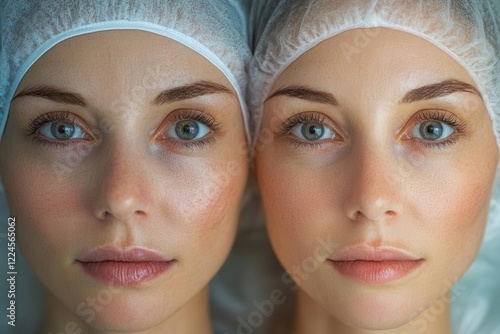 medical comparison photography showing before and after aesthetic procedure results, clinical lighting, professional documentation