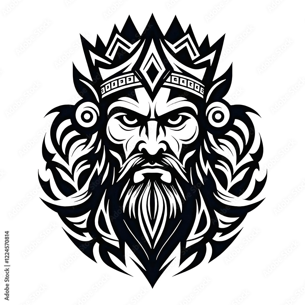 Tribal King Head Illustration – Classic and Elegant Monochrome Design Tribal King Head Illustration – Classic and Elegant Monochrome Design