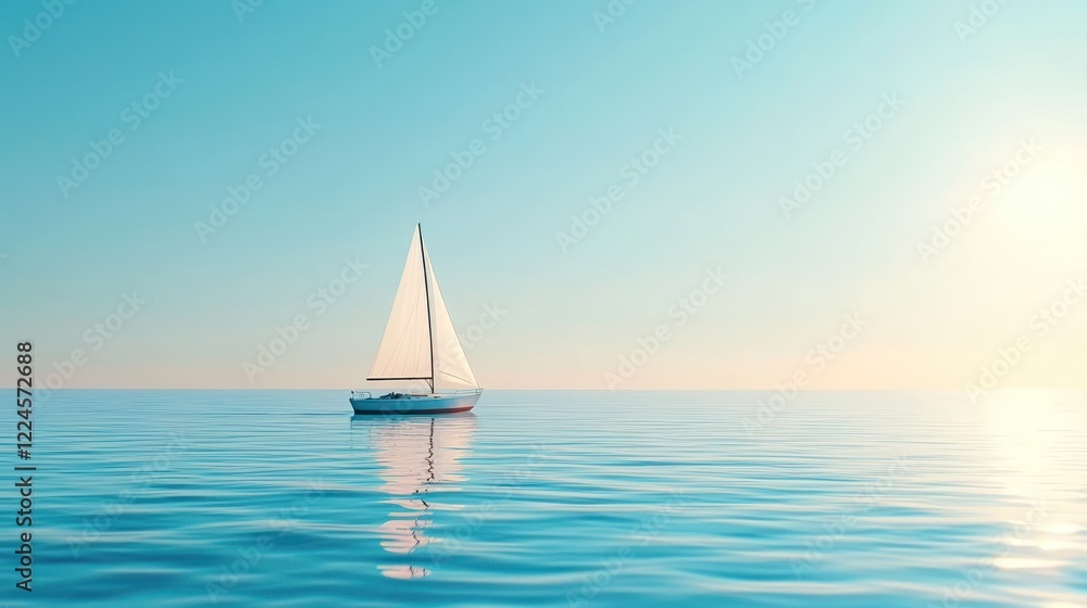 Sailboat at Sunset on Calm Ocean Sailboat at Sunset on Calm Ocean