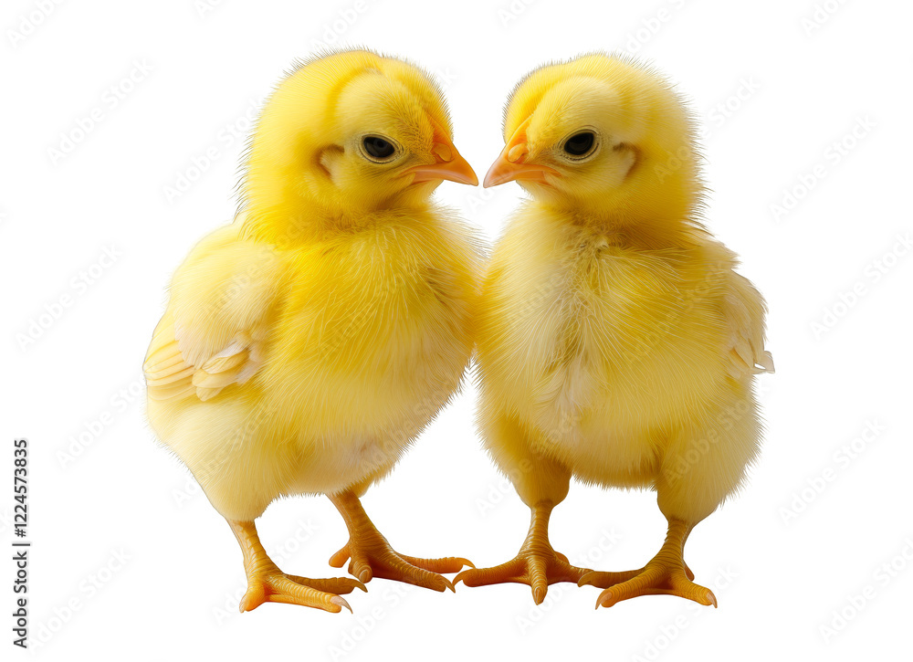 Fototapeta premium Two baby chicks standing next to each other