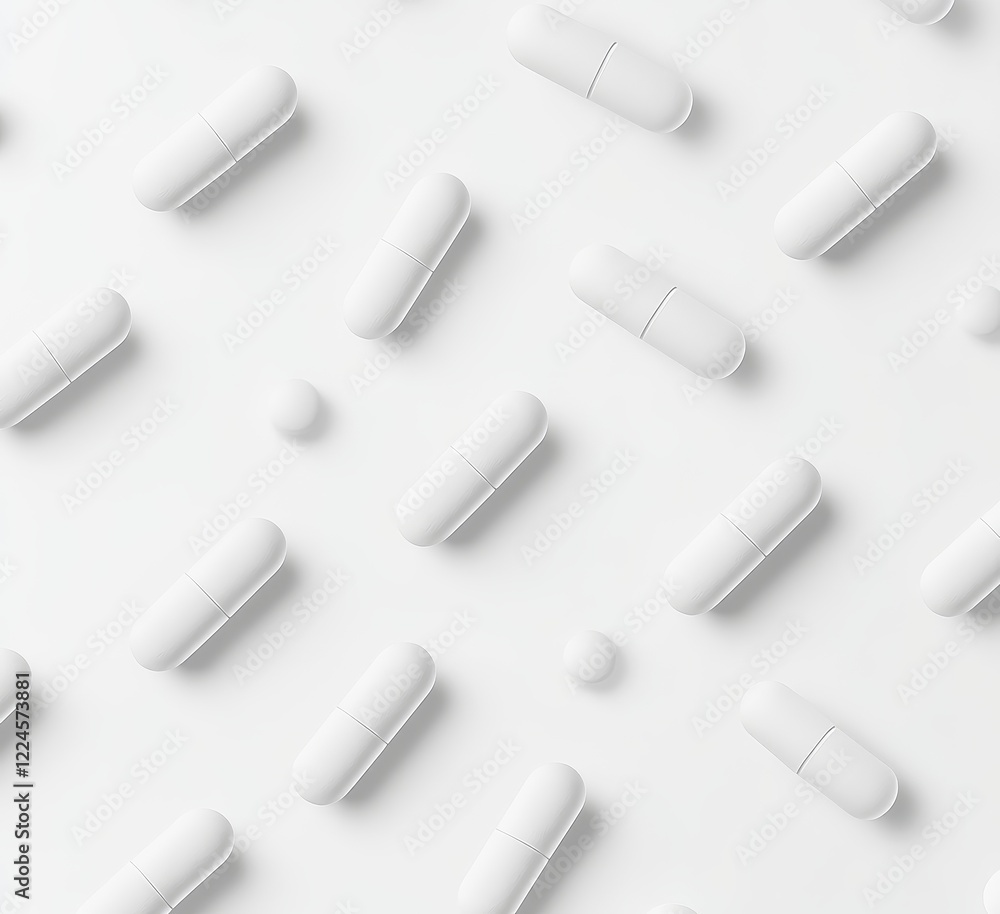 White pills arranged in a repeating pattern on a white background. (1) White pills arranged in a repeating pattern on a white background. (1)