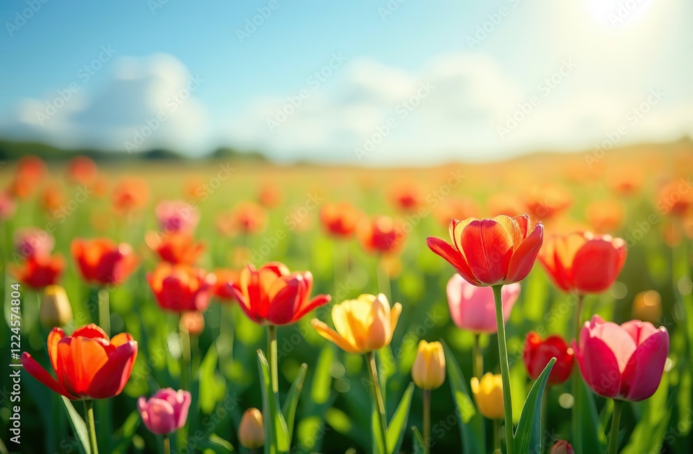 Fototapeta premium Flowers Spring Field Season Background with Word