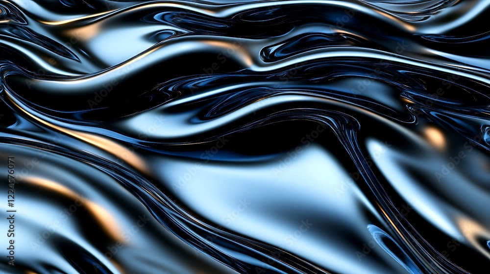 Naklejka premium Abstract Blue and Black Liquid Metal Swirls
