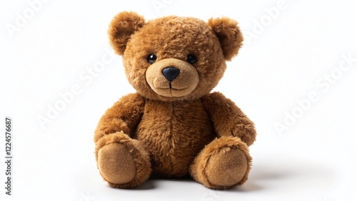 Cute Brown Teddy Bear Silhouette, Isolated on White Background - Stock Photo
