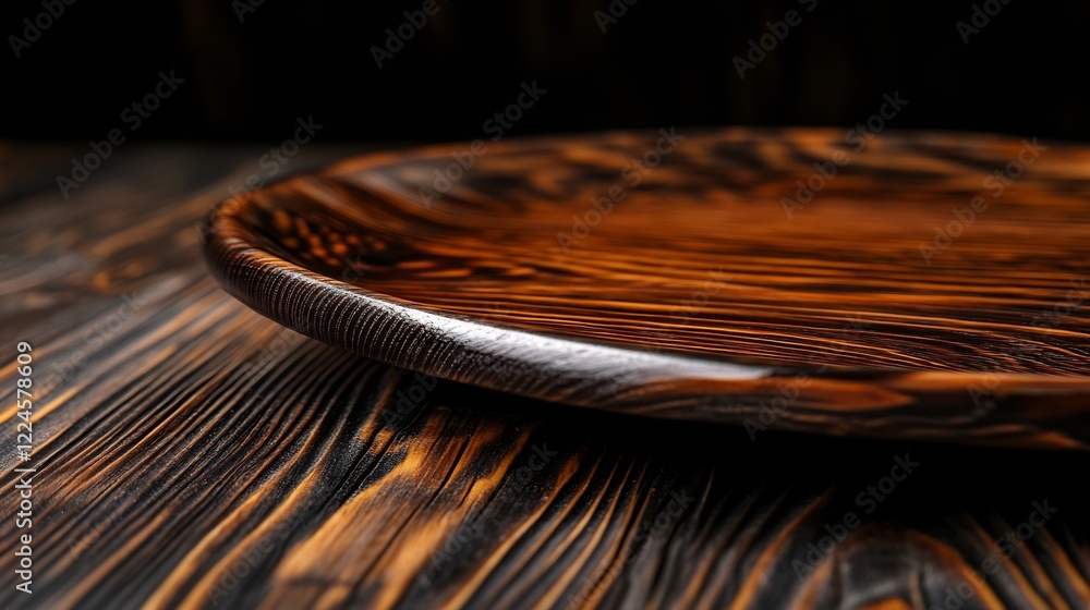 Fototapeta premium Rustic Wooden Plate on Dark Wood Background