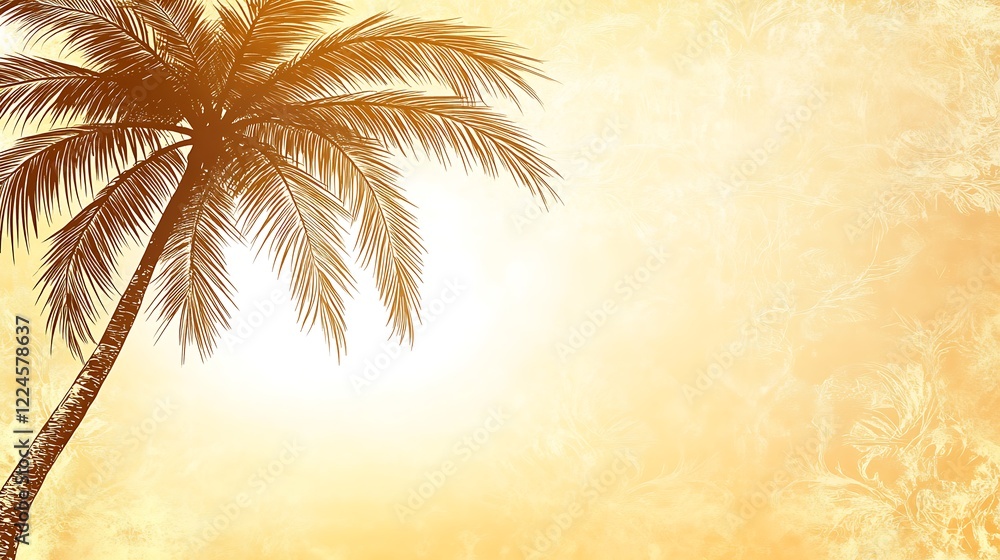 Fototapeta premium Golden Palm Tree Silhouette Against A Sunny Sky