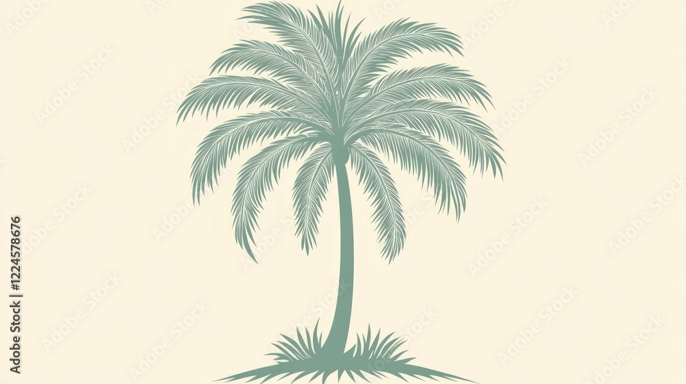 Obraz premium Single palm tree, stylized, beige background.