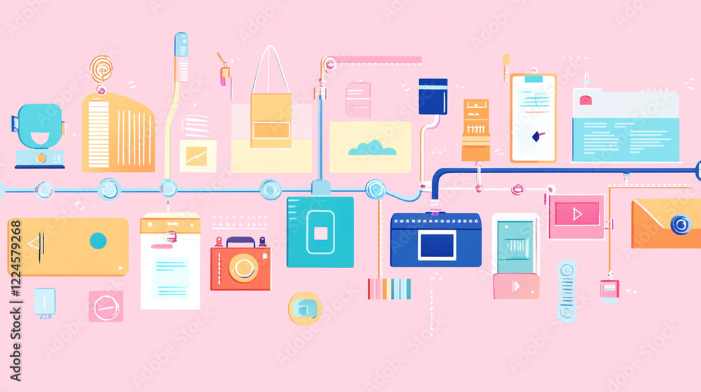 Online shopping process workflow illustration. Online shopping process workflow illustration.