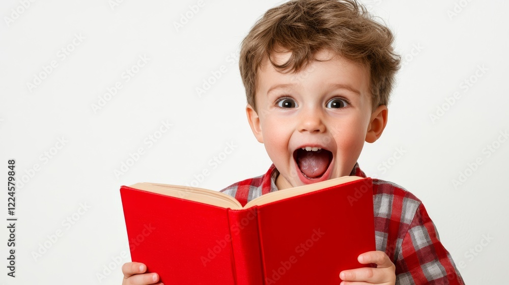 Playful boy with book and tongue out, a joyful expression of learning childhood literacy