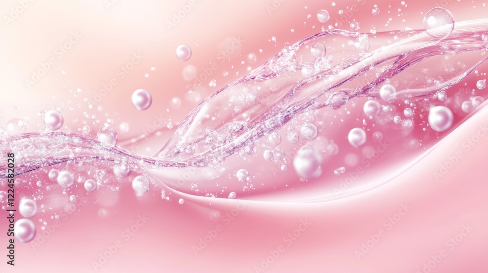 Beautiful water waves with pearls on pink background Beautiful water waves with pearls on pink background
