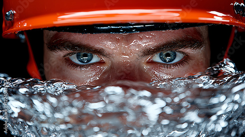 Intense close-up of a water sports enthusiast in action photo