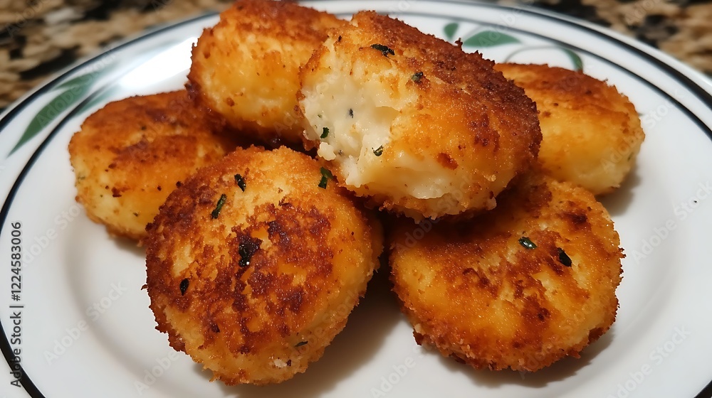 Creamy mashed potato croquettes with cheese and sour Creamy mashed potato croquettes with cheese and sour