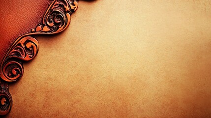 Ornate bronze design on textured brown background