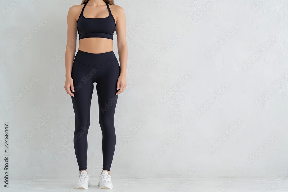 Fitness model showcases athletic wear against minimalistic backd Fitness model showcases athletic wear against minimalistic backd