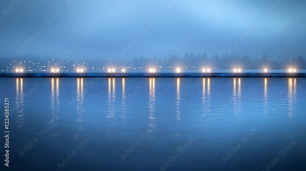 Lights Reflecting on Calm Water at Dusk Lights Reflecting on Calm Water at Dusk