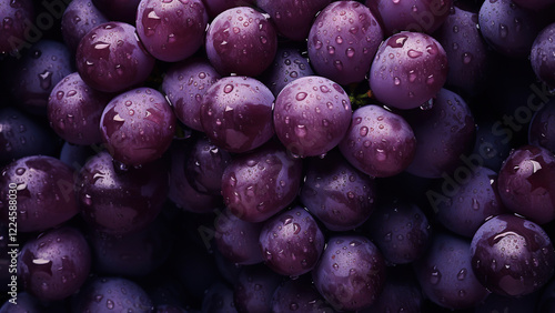 Close-Up of Fresh Purple Grapes with Water Droplets photo