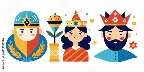 Colorful royal characters and floral design for creative projects
