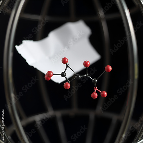 Pterostilbene, stilbenoid molecule. It has a role as metabolite, antioxidant, antineoplastic agent, neurotransmitter. Sheet of paper in a cage photo