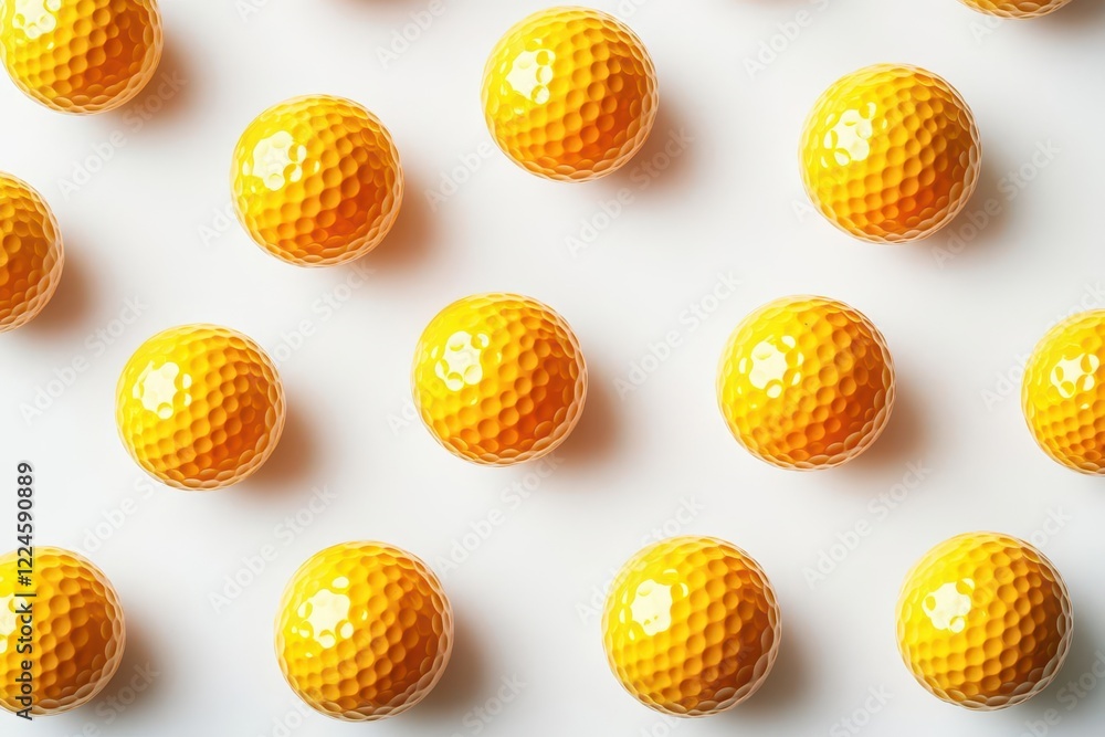 saffron-colored golf balls creating abstract patterns with dramatic shadows and highlights against clean white background saffron-colored golf balls creating abstract patterns with dramatic shadows and highlights against clean white background