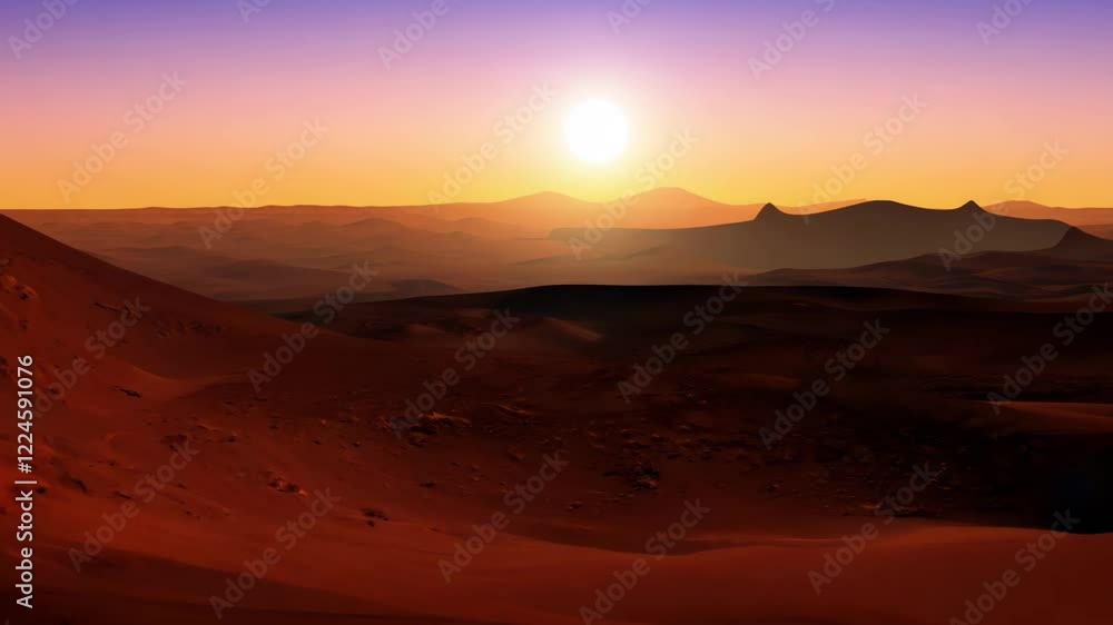 Desert landscape with a sun in the sky Desert landscape with a sun in the sky