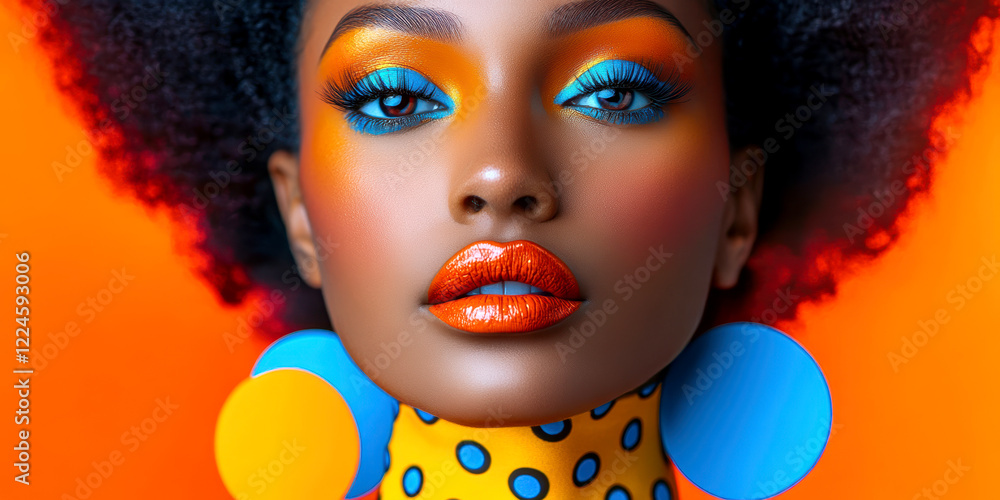 A model with pop art style makeup on a colorful background. AI generative. A model with pop art style makeup on a colorful background. AI generative.