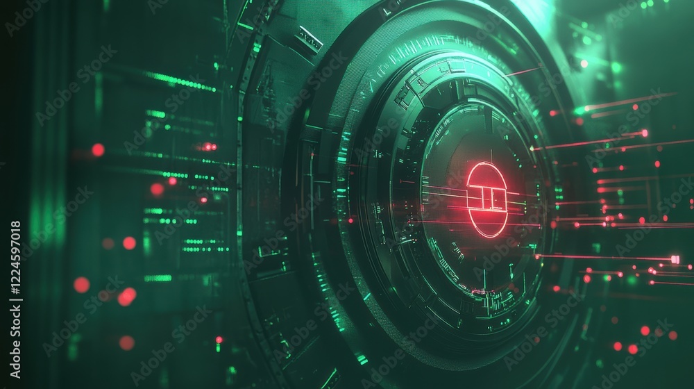 Obraz premium 3d vault door abstract cybersecurity with data flow background