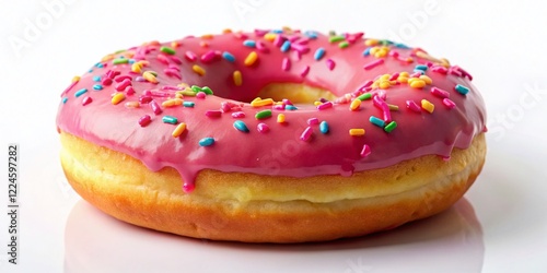 Delicious Pink Sprinkled Donut on White Background - Sweet Treat Stock Photo