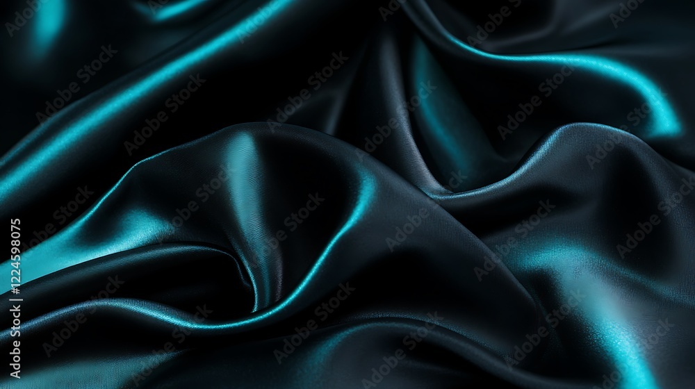 Fototapeta premium Black satin fabric with teal highlights, abstract background