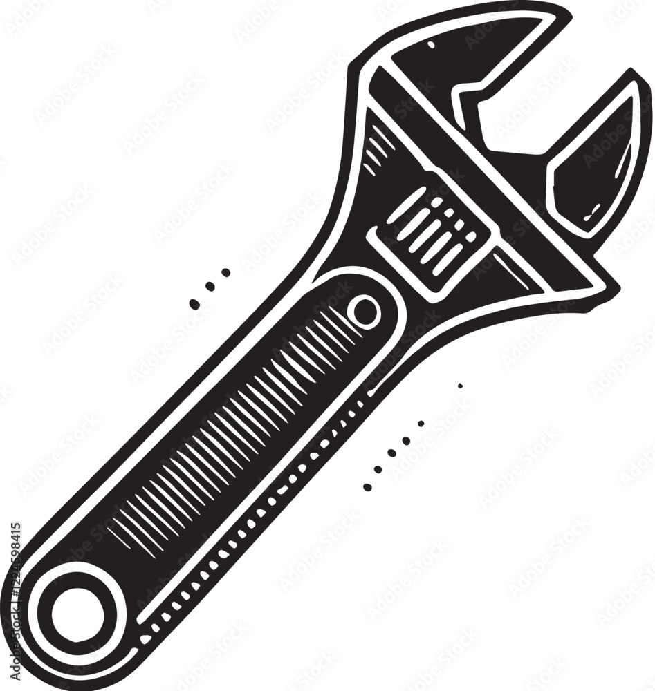 Obraz premium Black Adjustable Wrench Silhouette Vector, High-Quality Illustration on White Background