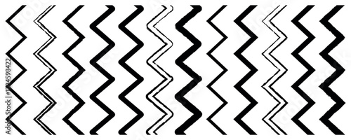 Set of wavy - curvy and zigzag lines  pattern. Squiggle zig zag frame with wiggle. Set of grungy vector hand-drawn patterns. Black grunge ink brush strokes on white background.