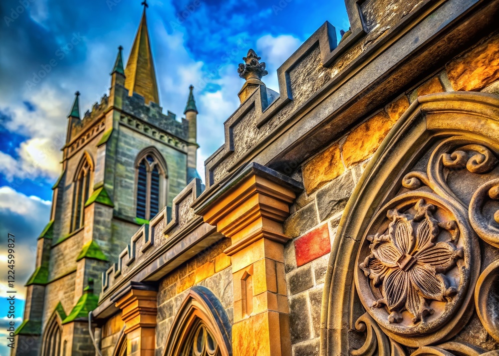 Obraz premium Derry Cathedral Macro Photography: Intricate Stonework & Architectural Details