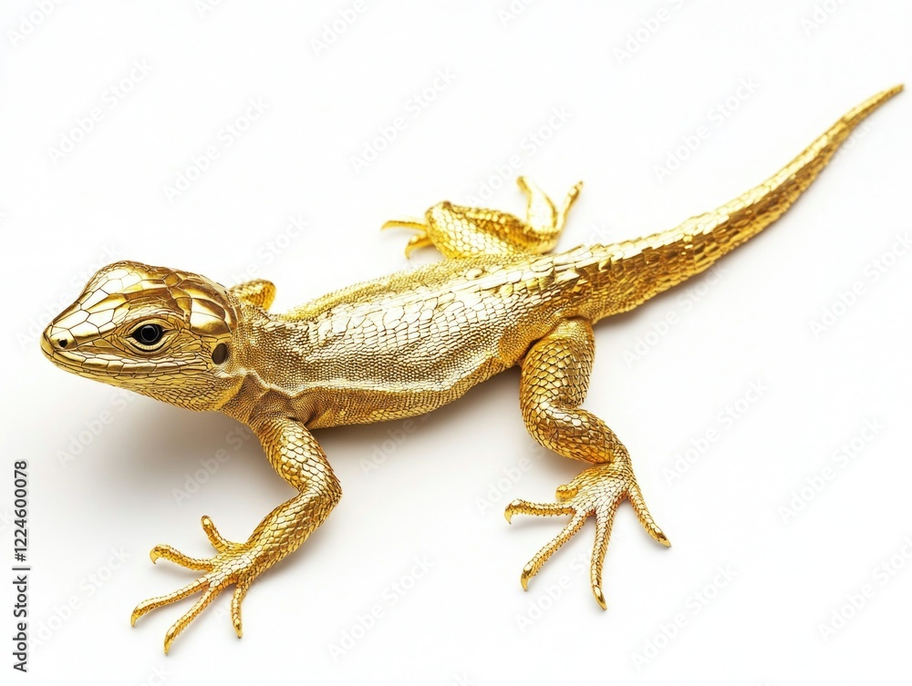 Naklejka premium Gold Lizard on White Surface