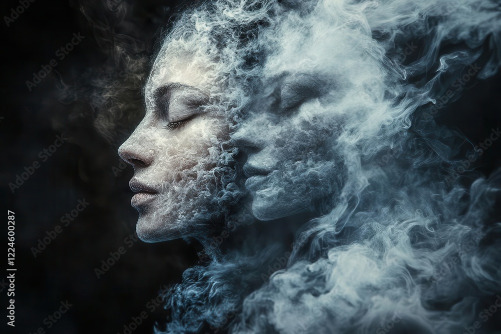 surreal double exposure portrait merging two faces, ethereal lighting, contemporary art style, emotional depth surreal double exposure portrait merging two faces, ethereal lighting, contemporary art style, emotional depth