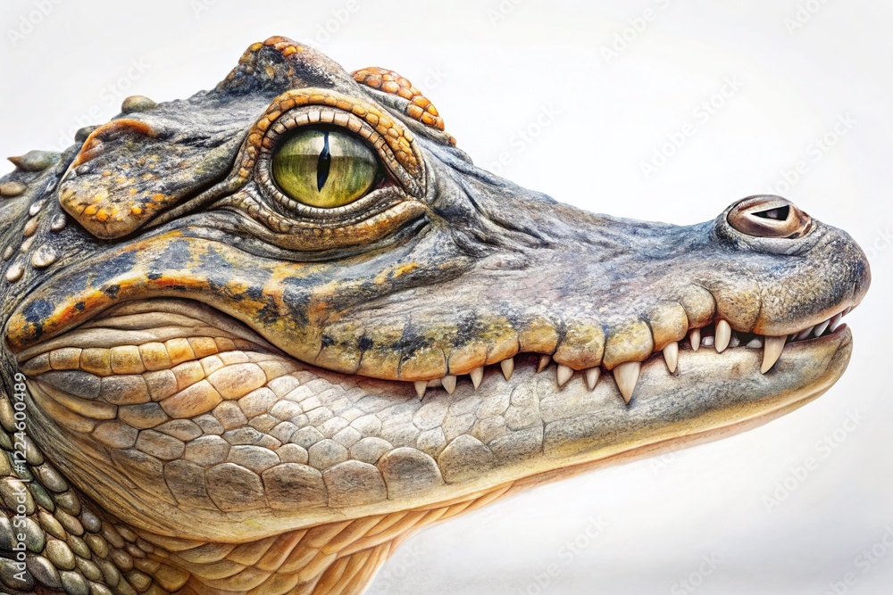Obraz premium Detailed Pencil Sketch Alligator Head Profile, Wildlife Animal Drawing, Reptile Art, Nature Illustration, White Background