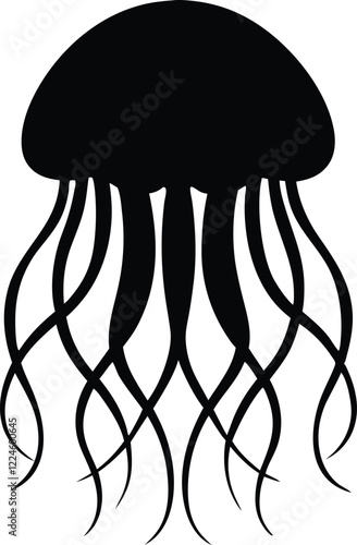 jellyfish silhouette vector, jellyfish black vector illustration