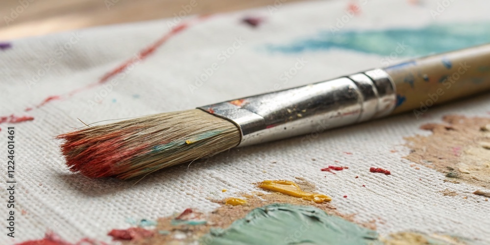 Fototapeta premium Dirty Paintbrush on Canvas, Copy Space: Artistic Messy Texture Background